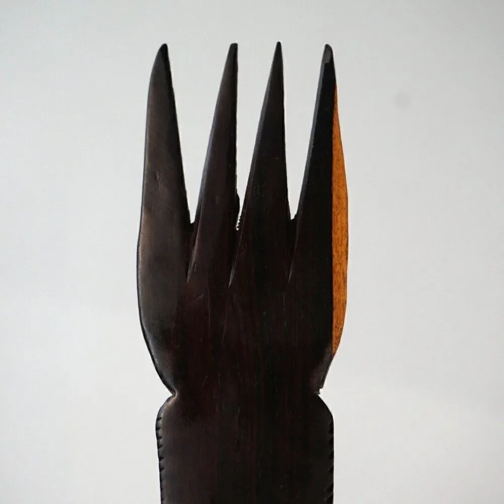 Vintage Elephant Heart Wood Fork African Hand Carved Folk Art Long Handle